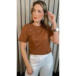 T-shirt Feminina Com Detalhe Flor - Marrom - Cod 291
