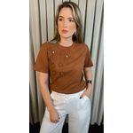 T-shirt Feminina Com Detalhe Flor - Marrom - Cod 291