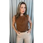 Blusa Feminina Clasica Em Poa Delicada - Marrom - Cod 292
