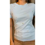 T-shirt Feminina Delicada Bordada - Azul - Cod 293