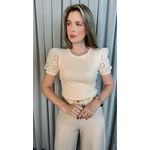 T-shirt Feminina Com Detalhe Na Manga Lese - Nude - Cod 289