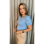 T-shirt Feminina Com Detalhe Na Manga Lese - Azul - Cod 289
