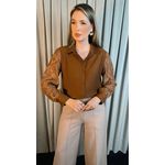 Camisa Feminina Manga Longa Bordada - Cod: 277 - Marrom