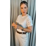 T-Shirt Feminina Manga Bordada - Branca - Cod 279