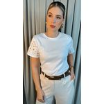 T-Shirt Feminina Manga Bordada - Branca - Cod 279