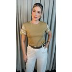 T-Shirt Feminina Manga Bordada - Nude - Cod 279