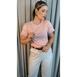 T-Shirt Feminina Manga Bordada - Rosa - Cod 279