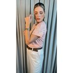 T-Shirt Feminina Manga Bordada - Rosa - Cod 279