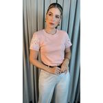 T-Shirt Feminina Manga Bordada - Rosa - Cod 279
