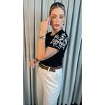 T-Shirt Feminina Manga Bordada - Preto - Cod 279 