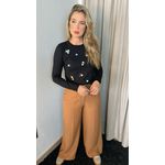 Blusa Feminina Manga Longa Em Trico Bordada - Preto - Cod 266