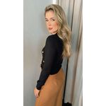Blusa Feminina Manga Longa Em Trico Bordada - Preto - Cod 266