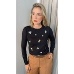 Blusa Feminina Manga Longa Em Trico Bordada - Preto - Cod 266
