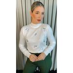 Blusa Feminina Em Tricô Com Aplicação De Flores - Cod 266 - Branca