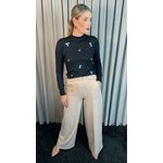 Blusa Feminina Em Tricô Com Aplicação De Flores - Cod 266 - Preto
