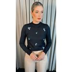 Blusa Feminina Em Tricô Com Aplicação De Flores - Cod 266 - Preto