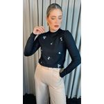 Blusa Feminina Em Tricô Com Aplicação De Flores - Cod 266 - Preto