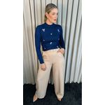 Blusa Feminina Em Tricô Com Aplicação De Flores - Cod 266 - Azul Marinho
