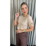 T-Shirt Feminina Manga Bordada Flores - Bege- Cod 272