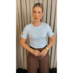 T-Shirt Feminina Manga Bordada Flores - Azul- Cod 272