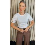 T-Shirt Feminina Manga Bordada Flores - Branco- Cod 272