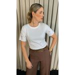 T-Shirt Feminina Manga Bordada Flores - Branco- Cod 272