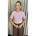 T-Shirt Feminina Manga Bordada Flores - Rosa- Cod 272