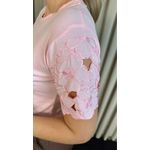 T-Shirt Feminina Manga Bordada Flores - Rosa- Cod 272