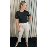 T-Shirt Feminina Manga Bordada Flores - Preto- Cod 272