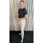 T-Shirt Feminina Manga Bordada Flores - Preto- Cod 272