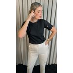 T-Shirt Feminina Manga Bordada Flores - Preto- Cod 272