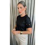 T-Shirt Feminina Manga Bordada Flores - Preto- Cod 272
