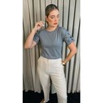 T-Shirt Feminina Manga Bordada Flores - Chumbo- Cod 272