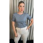 T-Shirt Feminina Manga Bordada Flores - Chumbo- Cod 272