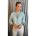 Camisa Feminina Manga Longa Bordada Flor - Cod: 273 - Verde Menta