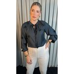 Camisa Feminina Manga Longa Bordada Flor - Cod: 273 - Preto