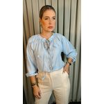 Camisa Feminina Manga Longa Bordada Flor - Cod: 273 - Azul