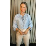 Camisa Feminina Manga Longa Bordada Flor - Cod: 273 - Azul