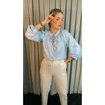 Camisa Feminina Manga Longa Bordada Flor - Cod: 273 - Azul