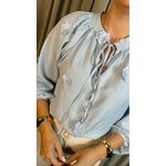 Camisa Feminina Manga Longa Bordada Flor - Cod: 273 - Azul