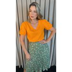 Blusa Classica em Viscolinho Delicada Feminina Manga Bordada - Laranja - Cod 215