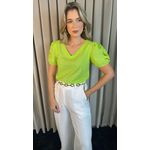 Blusa Classica em Viscolinho Delicada Feminina Manga Bordada - Verde - Cod 215