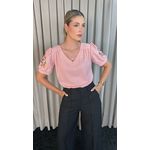 Blusa Feminina Manga Bordada Colorida - Rosa - Cod 223