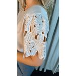Blusa Feminina Manga Guipir Elegância e Delicadeza - Nude - Cod 238