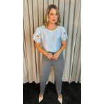 Blusa Feminina Manga Guipir Elegância e Delicadeza - Azul - Cod 238