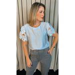 Blusa Feminina Manga Guipir Elegância e Delicadeza - Azul - Cod 238