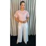 T-Shirt Feminina Bordada Flores Elegância e Delicadeza - Rosa - Cod 237
