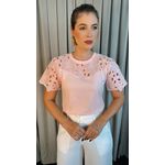 T-Shirt Feminina Bordada Flores Elegância e Delicadeza - Rosa - Cod 237