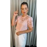 T-Shirt Feminina Bordada Flores Elegância e Delicadeza - Rosa - Cod 237