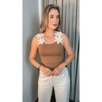 Regata Feminina Bordada Delicada - Cod 217 - Marrom